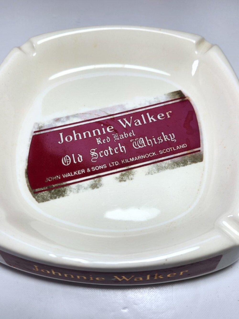 Vintage Johnnie Walker Red Label Ashtray Wade England Square Ceramic Pub